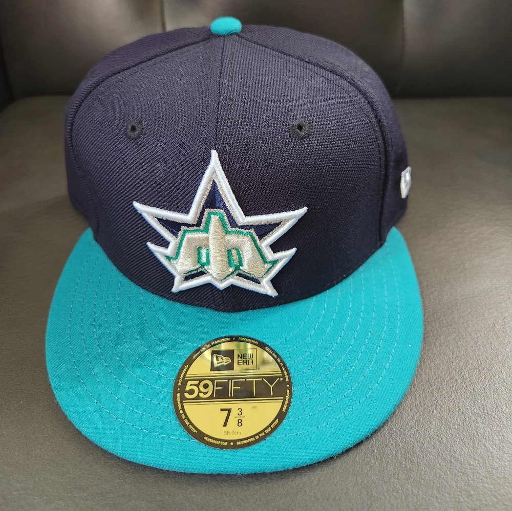SEATTLE MARINERS NAVY TEAL GREY BOTTOM UV 7 3/8 NEW ERA FITTED